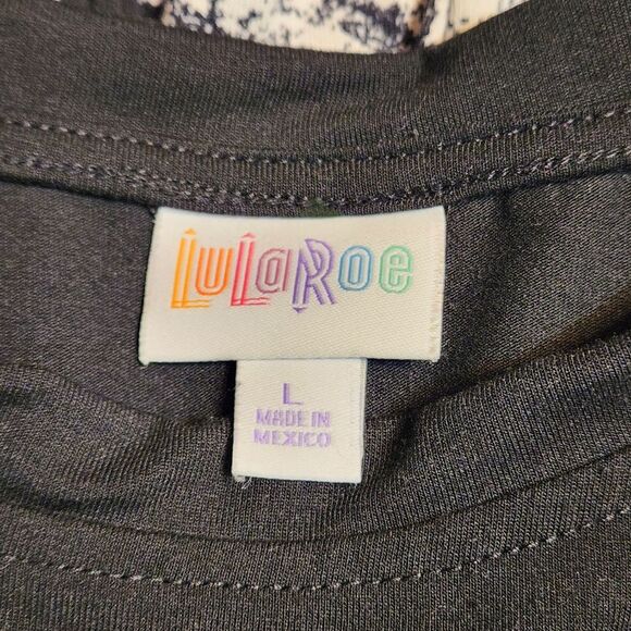 Lularoe Momster Raglan Randy Black w White Long Sleeves Splatter Pattern - Picture 6 of 7